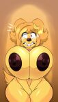 anthro big_breasts braces breasts brown_eyes brown_nipples canid canine canis domestic_dog eyewear female gerry_(dongitos) glasses hair hi_res huge_breasts mammal navel nipples orange_hair seiiartworks solo yellow_body