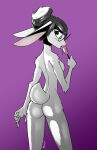 2025 5_fingers absurd_res anthro biped black_hair bodily_fluids breasts butt candy dessert eyeliner eyewear female female_anthro fingers fluffy food fur gatonejo glasses green_eyes green_pupils hair hi_res holding_candy holding_food holding_lollipop holding_object lagomorph leporid licking_lollipop light lollipop looking_at_viewer makeup mammal nude nude_anthro nude_female pivoted_ears ponytail pupils purple_background rabbit rear_view round_glasses saliva scut_tail shadow short_ponytail short_tail signature simple_background slim slim_anthro slim_female solo standing tail tongue tongue_out wearing_glasses white_body white_fur