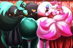 2025 anthro bar_stool big_breasts big_butt black_clothing black_dress breasts butt canid canid_demon canine cerberus_(fortnite) clothing container cup demon dress drinking_glass duo epic_games eyebrows female fingers fortnite fox fur furniture glass glass_container glass_cup green_body green_fur hair hellhound hi_res holding_glass holding_object huge_breasts huge_butt hyper hyper_breasts hyper_butt kimiko_five-tails mammal mythological_canine mythological_creature mythology nightlyflare pink_body pink_fur pink_hair red_clothing red_dress sitting_on_bar_stool stool white_body white_fur wine_glass