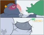 animal_crossing anthro areola big_breasts big_cheeks bodily_fluids border breastfeeding breasts brown_background brown_eyes comic dialogue_box dizzy_(animal_crossing) duo elephant elephantid female fupa genital_fluids genitals hand_on_breast hi_res huge_breasts humanoid_genitalia humanoid_penis jouigidragon looking_pleasured male male/female mammal milk morbidly_obese morbidly_obese_male neck_rolls nintendo obese obese_anthro obese_female obese_male onomatopoeia opal_(animal_crossing) overweight overweight_anthro overweight_female overweight_male penis precum proboscidean proboscis_(anatomy) simple_background sound_effects text trunk_(anatomy) watermark white_border