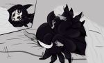 absurd_res anthro bed bedding big_feet blanket claws feathers feet female floating_hands furniture group hi_res huge_feet humanoid itsnotaphasemom laugh mal0 scp-1471-a scp_foundation spread_toes tickling tickling_feet toe_claws toes twitching_ear wiggling_toes