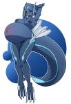 2025 anthro areola belly belly_blush big_belly big_breasts blue_areola blue_body blue_nipples blush body_blush breasts cel_shading colored dialga digital_media_(artwork) dima_(artist) female full-length_portrait generation_4_pokemon geometric_background hands_behind_head hi_res legendary_pokemon looking_at_viewer looking_down looking_down_at_viewer low-angle_view navel nintendo nipples outie_navel pokemon pokemon_(species) portrait pregnant raised_arms red_eyes shaded simple_background solo