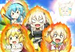  &gt;_&lt; 5girls ahoge animal_ear_piercing animal_ears asymmetrical_legwear black_jacket blank_eyes blonde_hair blue_hair bow braid breasts bun_cover cloud commentary_request crown_braid detached_sleeves double_bun fire flower fur-trimmed_jacket fur_trim grey_hair hair_bow hair_bun hair_flower hair_ornament hat heart heart_ahoge highleg highleg_panties hololive horns jacket large_breasts lion_ears lion_girl makishima_rin midriff miniskirt momosuzu_nene multiple_girls navel nepolabo o_o omaru_polka outstretched_arms panties pointy_ears see-through_cleavage see-through_clothes sheep_ears sheep_girl sheep_horns shishiro_botan side_braid skirt sun tsunomaki_watame underwear virtual_youtuber white_hat x_x yukihana_lamy 