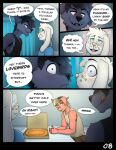  anthro bedroom_eyes black_hair black_nose blonde_hair blue_eyes bottomwear buckteeth canid canine canis clenched_teeth clothed clothing cole_(granitemcgee) comic container danny_(granitemcgee) dialogue domestic_pig duo english_text eyewear facial_hair fangs flirting floppy_ears food freckled_face freckles fully_clothed fur glasses granitemcgee green_eyes grey_body grey_fur hair hi_res imminent_kiss lagomorph leporid long_ears lucas_(granitemcgee) male mammal narrowed_eyes notched_ear open_mouth open_smile pink_body pink_skin pizza pizza_box profanity rabbit red_eyes round_glasses seductive shirt shorts smile speech_bubble stubble suid suine surprised_expression sus_(pig) tank_top teeth text tongue tongue_out topwear wearing_glasses white_body white_fur wolf 