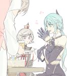  3girls bare_shoulders cup drinking_glass eremon_(mabinogi) etain_(mabinogi) happy mabinogi multiple_girls rian_(bdl) simple_background sitting sleeveless smile table 