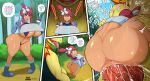 absurd_res anthro anus artist_name big_breasts big_butt big_penis blue_eyes bodily_fluids bottomless breasts butt clothed clothing comic english_text fake_face_(artist) female generation_2_pokemon genital_fluids genitals gesture gym_leader hair hand_gesture hi_res holding_object holding_pokeball huge_breasts huge_butt huge_penetration huge_penis human impregnation_request interspecies long_hair male male/female mammal nintendo one-piece_swimsuit penetration penis pokeball pokemon pokemon_(species) pokephilia red_hair saliva size_difference skyla_(pokemon) sling_bikini speech_bubble swimwear tan_body tan_skin text thick_thighs tongue tongue_out typhlosion v_sign vaginal vaginal_fluids vaginal_penetration vein veiny_penis watermark yellow_body