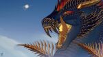 16:9 2024 ambiguous_form ambiguous_gender blue_body blue_scales blue_sky bodily_fluids dated dragon fangs green_eyes head_feathers hi_res licking licking_lips licking_own_lips mythological_creature mythological_scalie mythology narrowed_eyes open_mouth outside red_sclera riorix saliva saliva_string scales scalie sky solo teeth tongue tongue_out widescreen yellow_tongue