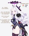  1girl ahoge armband aspid_r black_coat black_gloves black_halo black_skirt blue_archive coat coat_on_shoulders demon_girl demon_horns demon_wings gloves halo highres hina_(blue_archive) horns long_hair looking_at_another red_armband skirt solo standing white_hair wings 