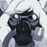 1:1 anthro blue_eyes buckle canid canine canis collar eye_roll female fur gas_mask hair helixjack hose latex mammal mask selin_malianis solo white_body white_fur white_hair wolf