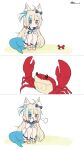  1girl absurdres ahoge animal_ear_fluff animal_ears blonde_hair blue_eyes blue_hair blue_streaks cat_ears crab dress fins fish_girl fish_tail highres indie_virtual_youtuber innertube_hair_ornament kobayashi-san_chi_no_maidragon lifebuoy_hair_ornament long_hair looking_at_viewer low_twintails multicolored_hair sameko_saba sleeveless solo streaked_hair tail twintails very_long_hair virtual_youtuber white_dress zeiro_z 