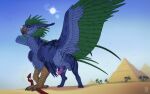 2024 ambient_bird animal_genitalia avian balls blue_balls blue_body blue_feathers blue_penis blue_sheath dated desert duo erection feathered_wings feathers feral genitals glistening glistening_eyes green_body green_feathers grohnass gryphon hi_res looking_at_viewer male male_feral mouth_closed mythological_avian mythological_creature mythology outside penis purple_penis red_tail riorix sheath solo_focus spade_tail tail wings yellow_eyes