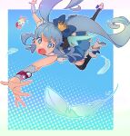  1girl ^^^ angel_wings black_thighhighs black_vest blue_arm_warmers blue_background blue_bow blue_eyes blue_hair blue_skirt blue_wings boots border bow bright_pupils crown crying crying_with_eyes_open cure_princess determined dot_nose eyelashes feathered_wings feathers floating_clothes floating_hair flying footwear_bow frilled_vest frills full_body gold_crown hair_bow halftone halftone_background happinesscharge_precure! high_heel_boots high_heels highres lace-trimmed_arm_warmers lace-trimmed_skirt lace_trim long_hair looking_at_viewer magical_girl mini_crown miniskirt o_o open_mouth outline outside_border outstretched_arm pleated_skirt precure ribbon_(happinesscharge_precure!) ringlets shipu_(gassyumaron) shirayuki_hime sidelocks signature skirt tareme teardrop tears thick_eyebrows thighhighs twintails very_long_hair vest watch wavy_hair white_boots white_border white_outline white_pupils wings wristwatch 