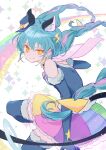 1girl absurdres animal_ears blue_gloves blue_hair braid cat_ears cat_girl commentary_request cure_cosmo earrings elbow_gloves extra_ears fur-trimmed_gloves fur_trim gloves hat highres jewelry long_hair magical_girl mini_hat mini_top_hat multicolored_hair precure rainbow_skirt shipu_(gassyumaron) smile solo star_twinkle_precure streaked_hair tail tail_ornament tail_ring top_hat triangle_earrings twin_braids yellow_eyes yuni_(precure) 