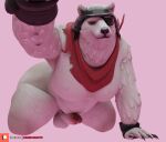 3d_(artwork) anthro armor balls bear black_nose camseven claws clothing digital_media_(artwork) epic_games eye_patch eyewear finger_claws fortnite fur furgonomic_helmet furgonomics genitals handwear headgear helmet hi_res kerchief male mammal mouth_closed neckerchief neckwear patreon patreon_logo pecs penis polar_bear polar_patroller red_kerchief red_neckerchief simple_background solo ursine white_body white_fur