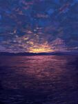  blue_sky cloud cloudy_sky dark glowing highres hisachan55cute mountainous_horizon no_humans ocean original pixel_art reflection reflective_water scenery sky sky_focus sunset water 