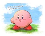  blue_sky blush_stickers colored_skin grass kirby kirby_(series) nishio_(ni_3597193) no_humans outdoors pink_skin sky smile solo standing translation_request 