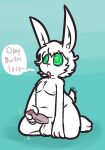 2025 4_fingers anthro balls blue_eyes bodily_fluids dialogue drooling english_text erection fingers freckles fur genital_fluids genitals glans green_eyes grey_nipples hair humanoid_genitalia humanoid_penis kneeling lagomorph leporid male mammal masturbation motion_lines nipples nude penile penile_masturbation penis pink_glans pink_penis precum rabbit saliva short_tail slightly_chubby slightly_chubby_anthro slightly_chubby_male solo speech_bubble spiral spiral_eyes submissive submissive_anthro submissive_male tail text ultilix white_balls white_body white_fur white_hair white_inner_ear white_nose