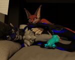 3d_(artwork) abdominal_bulge anal anal_penetration archy_fox balls bodily_fluids canid canine cum cum_inflation cum_inside devious_grin digital_media_(artwork) dipstick_ears duo ear_markings erection eyeshadow fingerless_(marking) fingerless_gloves_(marking) fox from_behind_position fur fur_markings genital_fluids genitals gloves_(marking) glowing glowing_eyes glowing_genitalia glowing_penis glowing_tongue hand_on_hip hi_res inflation looking_pleasured lying makeup male male/male male_penetrated male_penetrating male_penetrating_male mammal markings multicolored_ears muscular nude on_bottom on_side open_mouth penetration penile penis sex smile spoon_position tail teeth tongue zack_(character) zack_the_wolf