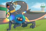 absurd_res ambiguous_gender anthro black_body digitigrade dragon feet feral hi_res hisone_to_masotan internal long_neck mammal masotan membrane_(anatomy) membranous_wings multicolored_body mythological_creature mythological_scalie mythology open_mouth pink_tongue portrait scalie tail thick_thighs tongue vore wings