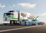  absurdres blue_sky box_truck car cloud commentary english_commentary goodyear highres map mazda mazda_rx-7 motor_vehicle mountainous_horizon no_humans original outdoors pavement pioneer_corporation road run_rotary semi_truck sky spoiler_(automobile) street trailer truck united_states vehicle_request 