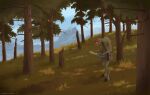 anthro bag detailed_background digitigrade eriada1992_(artist) forest hi_res hooves male mountain nude outside plant solo tree vortigaunt
