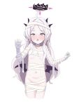  1girl absurdres ahoge black_halo blue_archive blush demon_girl demon_horns demon_wings flat_chest halo highres hina_(blue_archive) horns long_hair looking_at_viewer navel purple_eyes qz simple_background standing white_background white_hair wings 