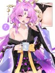  1girl ass bilingual_commentary black_kimono black_panties breasts cup english_commentary fang feixianji_(hairstyle) fu_xuan_(honkai:_star_rail) highres holding holding_cup holding_toothbrush honkai:_star_rail honkai_(series) japanese_clothes kimono long_hair looking_at_viewer medium_breasts mixed-language_commentary open_mouth paid_reward_available panties pink_eyes pink_hair simple_background skin_fang solo textless_version toothbrush toothbrush_in_mouth underwear waterring white_background wide_sleeves 