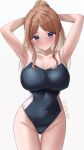  1girl absurdres arm_up armpits bang_dream! bang_dream!_it&#039;s_mygo!!!!! blue_eyes blue_one-piece_swimsuit blush breasts closed_mouth commentary_request competition_swimsuit covered_navel covered_nipples highres large_breasts long_hair nagasaki_soyo one-piece_swimsuit rikka006 sidelocks solo swimsuit wet 