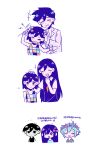  &gt;_&lt; 2girls 4boys antenna_hair arm_up aubrey_(headspace)_(omori) aubrey_(omori) bailan1130 basil_(headspace)_(omori) basil_(omori) black_eyes black_hair blue_overalls blush check_translation chibi chinese_text collared_shirt colored_skin flower green_hair head_wreath headpat hero_(headspace)_(omori) hero_(omori) highres kel_(headspace)_(omori) kel_(omori) long_hair long_sleeves mari_(headspace)_(omori) mari_(omori) multiple_boys multiple_girls neckerchief omori omori_(omori) open_mouth overalls pajamas purple_eyes purple_hair purple_sweater_vest red_neckerchief shirt short_hair short_sleeves simple_background sweater_vest tank_top translation_request white_background white_shirt white_skin 