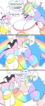 2025 absurd_res anthro backwards_baseball_cap backwards_hat baseball_cap bell bell_collar big_breasts black_baseball_cap blue_hair blush blush_lines bodily_fluids breast_squish breasts breasts_frottage busty_boy_(lore) candy cleavage clothed clothing collar constricted_pupils dessert dialogue digital_drawing_(artwork) digital_media_(artwork) domestic_cat duo english_text eye_through_hair eyebrow_through_hair eyebrows eyelashes eyelashes_through_hair eyes_closed felid feline felis female female/female finley_(theycallhimcake) food fur furgonomic_baseball_cap furgonomic_hat furgonomic_headwear furgonomics game_boy game_boy_family green_eyes hair hand_on_face handheld_console hat headgear headwear hi_res holding_handheld_game_console huge_breasts inner_ear_fluff jingle_bell jingle_bell_collar kiss_on_lips kissing lagomorph leporid linked_speech_bubble lip_gloss long_ears male_(lore) mallkin mammal mars_incorporated multicolored_eyes multicolored_hair nintendo open_mouth open_smile pb_(theycallhimcake) pink_eyes pink_hair pupils rabbit rainbow rainbow_hair saliva saliva_string simple_background skittles_(candy) small_pupils smile speech_bubble squish text theycallhimcake topwear translucent translucent_hair tuft two_tone_eyes two_tone_hair white_background white_body white_fur wide_eyed yellow_clothing yellow_eyes yellow_topwear