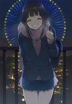  bad_id bad_pixiv_id bag breath closed_eyes coat ferris_wheel fujisawa_machi leaning_forward night original parted_lips pleated_skirt railing scarf school_bag school_uniform skirt smile solo sweater_vest 