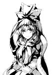  front_ponytail greyscale highres hug_(yourhug) kagiyama_hina md5_mismatch monochrome ribbon smile solo touhou 