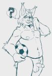 absurd_res anthro balls biped bodily_fluids circumcised echo_(game) echo_(series) echo_project erection felid feline fluffy fluffy_balls football_player genitals half-erect hi_res lynx male mammal penis question_mark smile solo sweat theslutyfox tj_hess