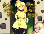 2024 absurd_res accessory ambiguous_gender animal_crossing anonjustanon anthro anthro_focus big_breasts black_clothing black_eyes black_legwear black_nose black_stockings blonde_hair blush bodily_fluids breasts canid canine canis clothing collar dialogue dipstick_tail disembodied_hand domestic_dog doorway english_text eyebrows faceless_ambiguous faceless_character faceless_human female female_focus first_person_view fur genital_fluids hair hair_accessory hand_on_hip hi_res human human_pov inside isabelle_(animal_crossing) legwear looking_at_viewer mammal markings mostly_nude nintendo nipples onomatopoeia orange_body orange_fur orange_hair pink_nipples pose propositioning raised_eyebrow red_collar shih_tzu smile solo_focus sound_effects stockings sweat tail tail_markings tail_motion tailwag talking_to_viewer text thick_thighs torn_clothing torn_legwear torn_stockings toy_dog vaginal_fluids vulva white_body white_fur wide_hips yellow_body yellow_fur