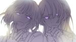  2girls ak-15_(girls&#039;_frontline) artist_request covering_own_mouth girls&#039;_frontline glowing glowing_eyes greyscale hair_between_eyes hair_over_one_eye highres medium_hair monochrome multiple_girls open_mouth purple_eyes rpk-16_(girls&#039;_frontline) upper_body white_background 