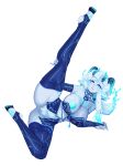  1girl animal_ears anus barbariank blue_eyes blue_fire blue_nipples blue_skin blue_thighhighs breasts bridal_gauntlets chest_tattoo cleft_of_venus colored_nipples colored_skin commentary elbow_gloves english_commentary eyes_visible_through_hair fiery_hair fire full_body gloves hand_on_own_leg highres hooves horns huge_breasts leg_up looking_at_viewer low_ponytail lying monster_girl multiple_horns nipples o-ring on_side original pinky_out ponytail pubic_tattoo pussy simple_background solo stirrup_legwear tattoo thighhighs toeless_legwear white_background white_hair 