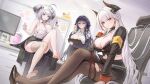  3girls :q admiral_zenker_(azur_lane) admiral_zenker_(fun_with...interrogations?)_(azur_lane) ahoge anger_vein armband azuma_(azur_lane) azuma_(career_counseling_for_the_groom)_(azur_lane) azur_lane black_bra black_hair black_horns black_pantyhose black_shoes black_suit bra breasts chair cleavage clipboard collared_shirt cosmetics crossed_legs eye_mask glasses gradient_hair grey_eyes highres holding holding_clipboard horns lace-trimmed_bra lace_trim large_breasts looking_at_viewer manjuu_(azur_lane) mask mask_on_head monitor multicolored_hair multiple_girls nail_polish_bottle nail_polish_brush office_chair office_lady official_alternate_costume official_art orange_eyes pantyhose red_eyes red_hair red_streaks shirt shoes short_hair single_thighhigh sitting suit swivel_chair thick_eyebrows thighhighs third-party_source tongue tongue_out torn_clothes torn_pantyhose two_side_up underwear white_hair white_shirt yellow_armband z13_(azur_lane) z13_(strategic_date_solution)_(azur_lane) 