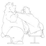 2025 anthro bear belly big_belly blush bottomwear butt canid canine chihaku_daga clothing doctor duo eyewear glasses hi_res kemono male mammal obese obese_male overweight overweight_male pants raccoon_dog shirt sitting tanuki topwear