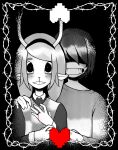  1girl 1other absurdres animal_ears antlers blood checkered_clothes checkered_sweater_vest checkered_vest deer_antlers deer_ears deer_girl deltarune furry furry_female highres horns kris_(deltarune) long_hair long_sleeves noelle_holiday reindeer_girl shirt short_hair smile teeth thorn_ring_(deltarune) two-tone_sweater_vest vest weird_route_(deltarune) worldwideorganic 