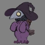absurd_res accipitrid accipitriform ambiguous_gender animal_mask anthro avian beak_mask big_hat bird bottom_heavy clothing eagle grey_background harpy_eagle hat headgear headwear hi_res magic_user mask neck_tuft onesie oversized_sleeves pajamas plague_doctor purple_clothing seam_(sewing) short_stack simple_background solo thick_thighs tight_clothing tuft whichhat witch witch_hat
