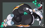 absurd_res anthro anus archangel_(destiny) balls big_balls big_butt bungie butt canid canine christomwow clothing destiny_(series) destiny_2 footwear genital_raphe genitals glowing glowing_anus glowing_paws heart_symbol hi_res high_heels huge_butt looking_at_viewer lying machine male mammal on_side paws perineal_raphe perineum presenting presenting_hindquarters raphe_(anatomy) robot screen screen_face scrotal_raphe shoes smile smirk solo spread_butt spreading thick_thighs