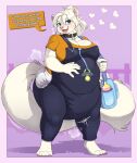 ageplay anthro belly big_belly big_breasts blue_eyes breasts bunnykisses clothed clothing diaper diaper_under_clothing english_text felid female front_view fur glistening glistening_eyes hair hi_res infantilism looking_at_viewer mammal open_mouth open_smile overalls overweight overweight_anthro overweight_female pink_tongue roleplay smile solo speech_bubble standing tail text tongue wearing_diaper white_body white_diaper white_fur white_hair white_tail