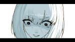  1girl arknights close-up crying highres kal&#039;tsit_(arknights) letterboxed lower_teeth_only monochrome open_mouth scared short_hair simple_background solo sweat teasmacker teeth white_background 