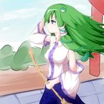  green_hair kochiya_sanae krace long_hair smile solo touhou 