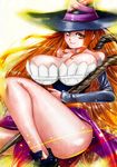  1girl bare_shoulders breasts dragon&#039;s_crown dragon's_crown female hat huge_breasts legs long_hair orange_eyes orange_hair perepere-kun shoes solo sorceress_(dragon&#039;s_crown) sorceress_(dragon's_crown) staff thick_thighs thighs witch_hair 