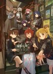  6+girls absurdres ahoge artist_name asymmetrical_bangs asymmetrical_hair beret black_boots black_choker black_dress black_eyes black_hat black_mask black_shirt black_skirt blonde_hair blue_eyes blue_hair blunt_bangs bocchi_the_rock! boots brown_dress brown_hair chalkboard_sign choker closed_eyes crossed_legs cube_hair_ornament detached_ahoge dress english_text frilled_dress frills gothic_lolita gotoh_hitori green_shirt grey_hair hair_between_eyes hair_ornament hasegawa_akubi hat highres holding_board honjou_fuuko ijichi_nijika in-franchise_crossover jacket kessoku_band kessoku_band_hoodie_(bocchi_the_rock!) kessoku_band_logo kita_ikuyo kneehighs lolita_fashion long_hair long_sidelocks long_skirt long_sleeves looking_at_viewer mask mole mole_under_eye mole_under_mouth mouth_mask multicolored_jacket multiple_girls no_pupils one_side_up ootsuki_yoyoko open_mouth orange_eyes pinafore_dress pink_hair poster_(object) purple_hair red_eyes red_hair red_shoes shirasuke_0822 shirt shoes shorts side_ponytail sidelocks sideros_(band) sitting sitting_on_stairs skirt sleeveless sleeveless_dress smile socks stairs standing twintails uchida_yuyu v white_headdress white_shorts white_skirt white_socks yamada_ryo yellow_eyes 