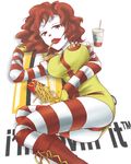  bad_id bad_pixiv_id breasts food french_fries genderswap genderswap_(mtf) large_breasts lipstick lying makeup mcdonald's mouth_hold on_side panties pantyshot pantyshot_(lying) red_hair red_panties ronald_mcdonald shikino solo striped striped_legwear striped_sleeves thighhighs underwear white_skin 