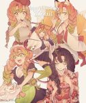  1girl 2022 :d absurdres alternate_costume animal_ears black_hair black_jacket black_skirt braid breasts cleavage collarbone cup dated demon_slayer_uniform dress_shirt enmaided floral_print floral_print_kimono fox_ears fox_girl fox_shadow_puppet fox_tail gradient_background green_eyes green_hair green_thighhighs grey_sweater grin happy_birthday hat highres holding holding_brush holding_plate holding_sword holding_weapon jacket japanese_clothes kanroji_mitsuri kimetsu_no_yaiba kimono kuze_0131 large_breasts long_sleeves looking_at_viewer maid medium_skirt miniskirt mole mole_under_each_eye mole_under_eye multiple_moles multiple_tails obi open_clothes open_jacket open_shirt pink_hair pink_kimono plate pleated_skirt print_kimono red_hat ribbed_sweater sash shirt short_sleeves skirt smile sweater sword tail teacup teapot thighhighs tri_braids twin_braids twitter_username weapon whip_sword white_kimono white_shirt wide_sleeves zettai_ryouiki 