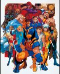  4girls 6+boys ahoge akuma_(street_fighter) beard bengus blonde_hair blue_bodysuit blue_dress blue_hair bodysuit border braid brown_hair cammy_white cape charlie_nash china_dress chinese_clothes chun-li claw_(weapon) claws clenched_teeth cyclops_(x-men) dark-skinned_male dark_skin dhalsim dougi dress facial_hair gambit game_cg green_bodysuit grin highres juggernaut_(x-men) ken_masters killer_bee_cammy long_hair m._bison magneto marvel marvel_vs._capcom medium_hair multicolored_hair multiple_boys multiple_girls non-web_source official_art one-eyed open_mouth pants red_bodysuit red_hair red_pants red_tunic rogue_(x-men) ryu_(street_fighter) sabertooth_(x-men) short_hair smile storm_(x-men) street_fighter superhero_costume teeth tunic two-tone_bodysuit two-tone_hair weapon white_border white_cape white_hair white_pants white_tunic wolverine_(x-men) x-men x-men_vs._street_fighter yellow_bodysuit zangief 