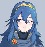  1girl armor blue_eyes blue_hair blush cape fire_emblem fire_emblem:_kakusei gloves grimmelsdathird highres long_hair looking_at_viewer lucina nintendo simple_background smile solo tiara 